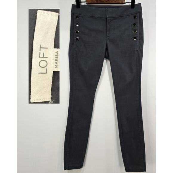 🆕️ LOFT Marisa Charcoal Grey Sailor Button Skinny Pant 00P - Picture 1 of 9